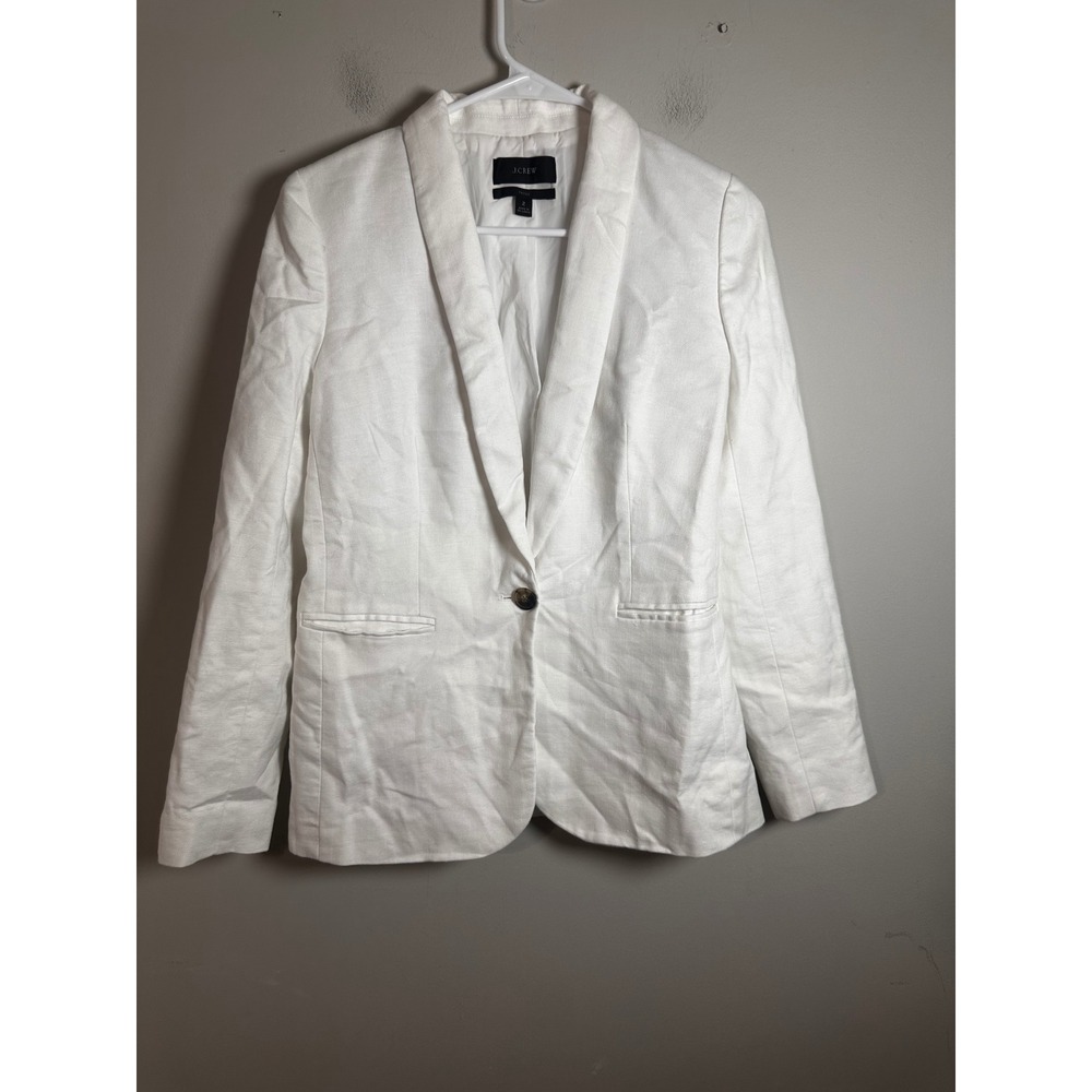 J.Crew‎ Parke Blazer White Stretch Linen Blend Classic Fit Jacket H9710 Size 2